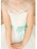 Ivory Lace Tulle Flower Girl Dress With Mint Sash
